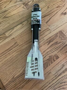 3-Piece Stainless Steel BBQ Tool Set - Black